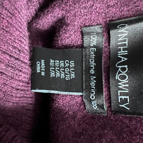 Cynthia Rowley 100% Extra fine Merino Wool plum burgundy Sweater Size XL - Picture 4 of 6